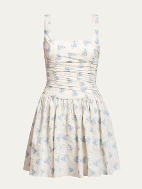 Markarian Daphne Floral Stripe Ruched Mini Dress NWT